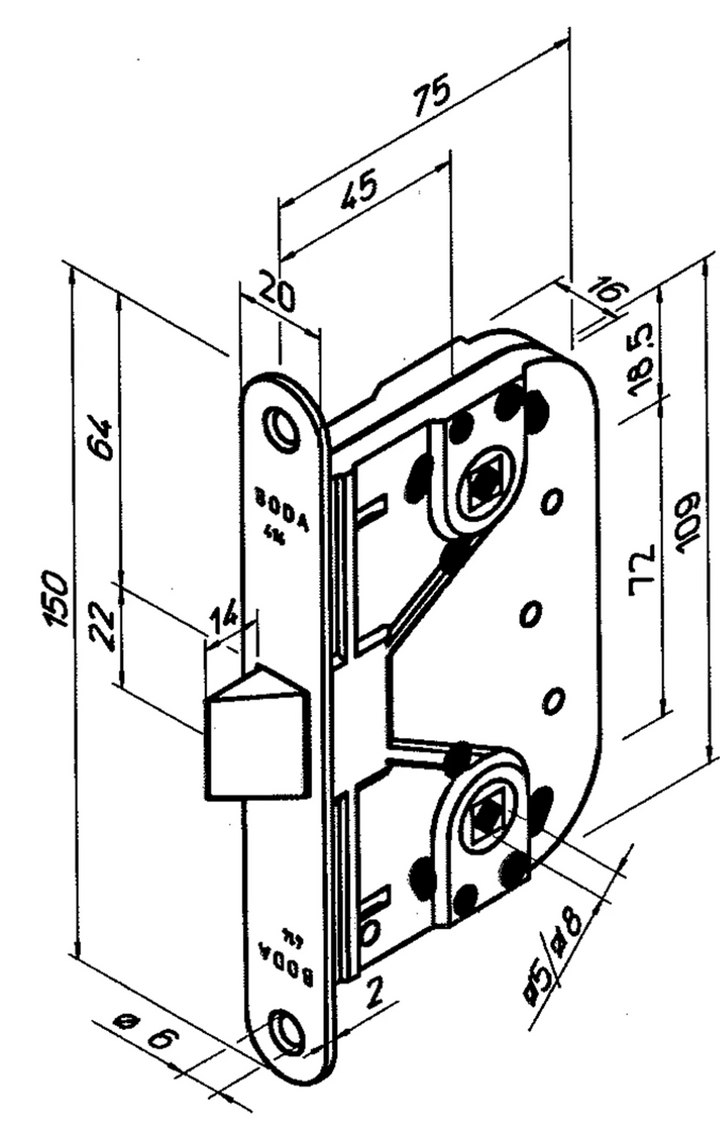 414 innerdörrlås måttskiss