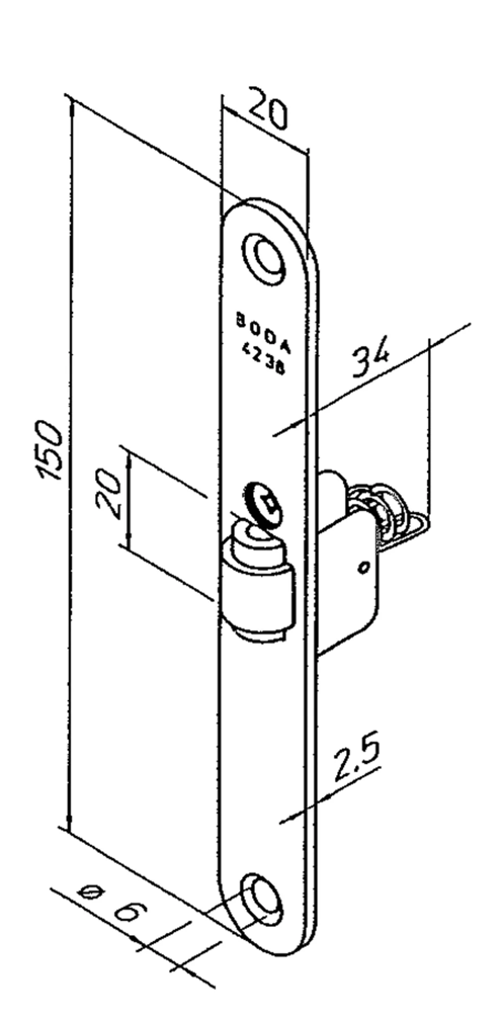 4238 innerdörrlås måttskiss