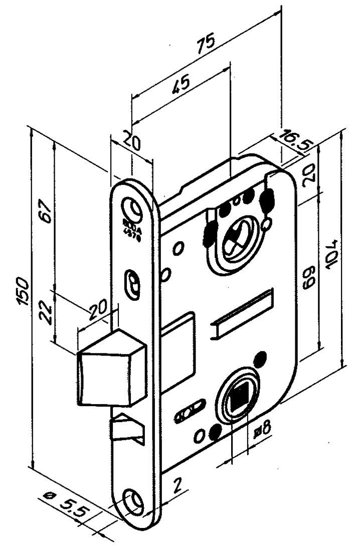4570 & 9456 innerdörrlås måttskiss