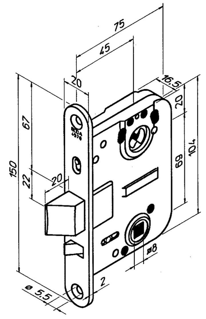 4570 & 9456 innerdörrlås måttskiss
