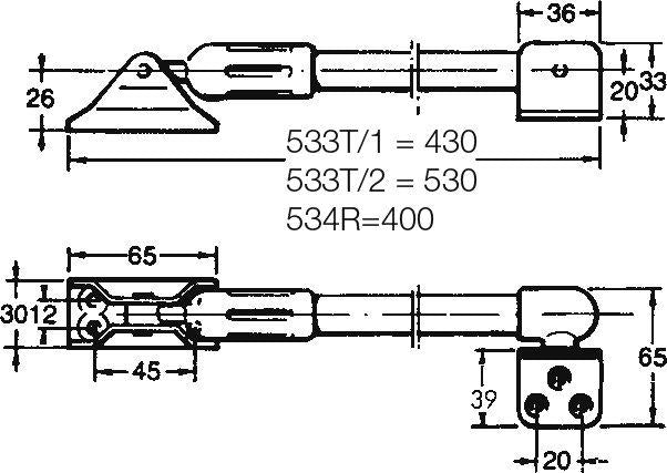 533-T dörrbroms måttskiss