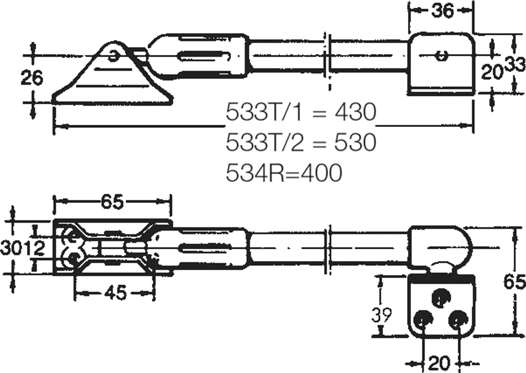 533-T dörrbroms måttskiss