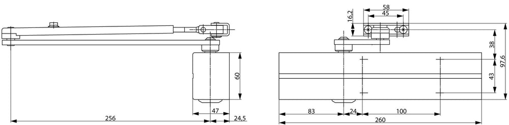 DC300 & DC310 dörrstängare måttskiss