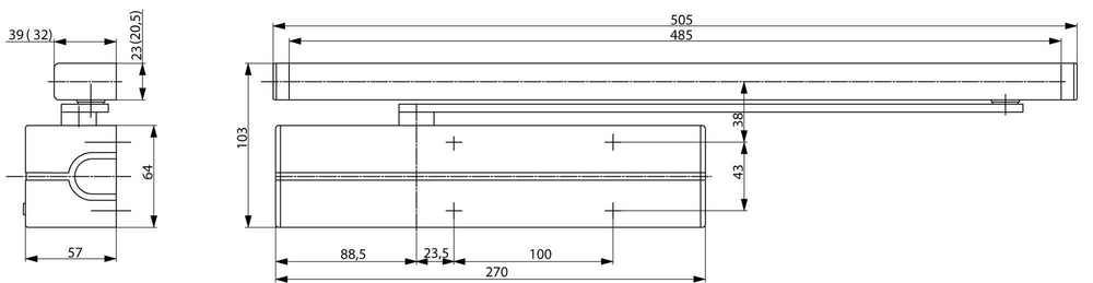 DC700 dörrstängare måttskiss