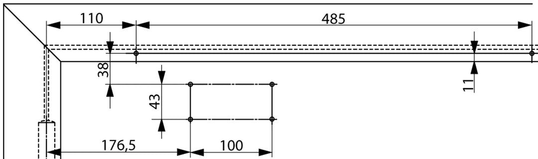 DC700 dörrmontering anslagssidan måttskiss