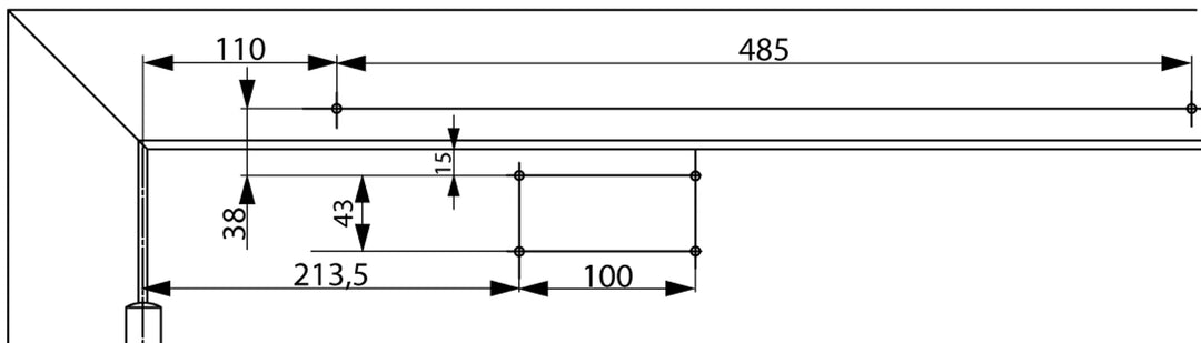 DC700 dörrmontering gångjärnssidan måttskiss