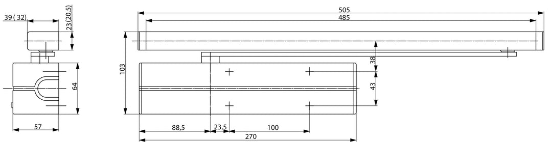 DC700 dörrstängare måttskiss