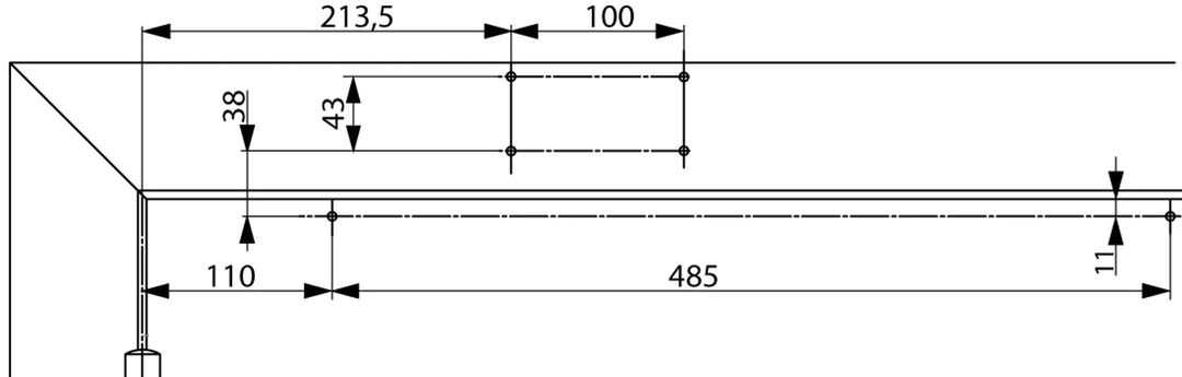 DC700 karmmontering gångjärnssidan måttskiss