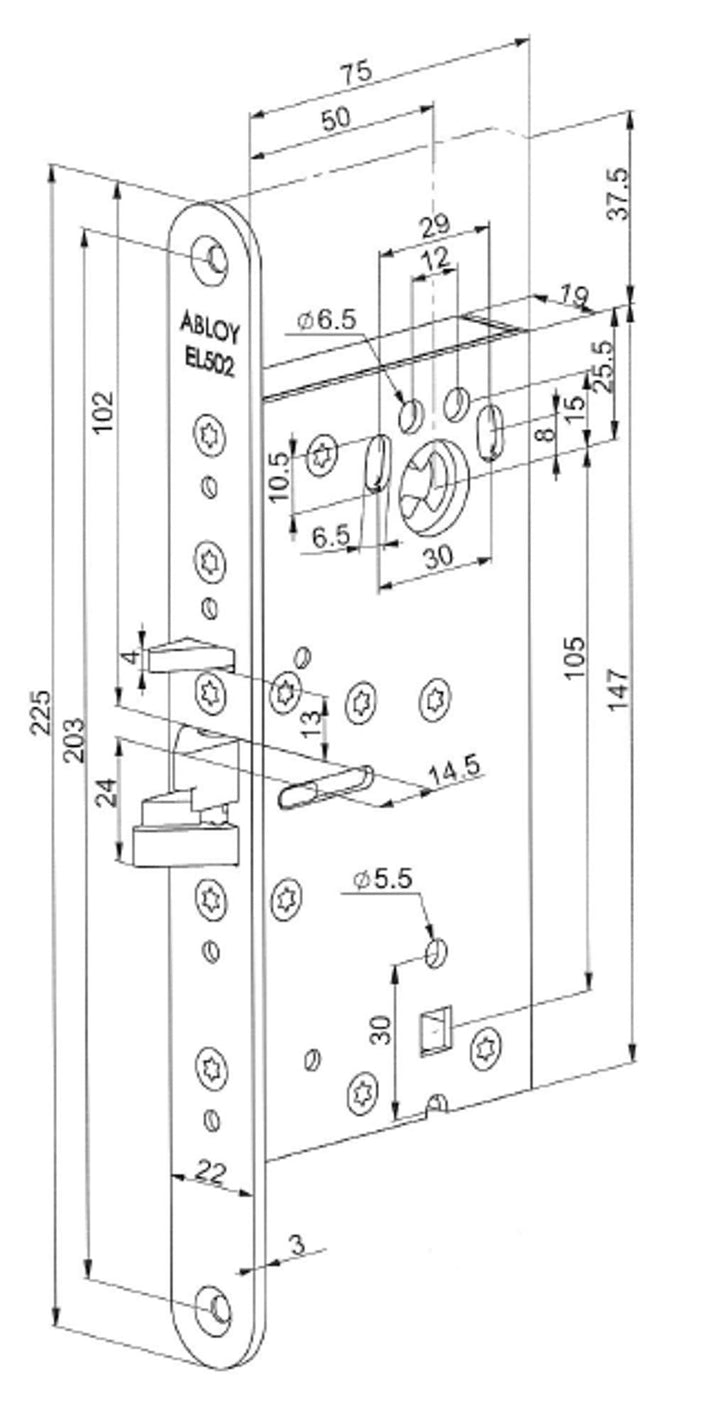 EL502 solenoidlås måttskiss