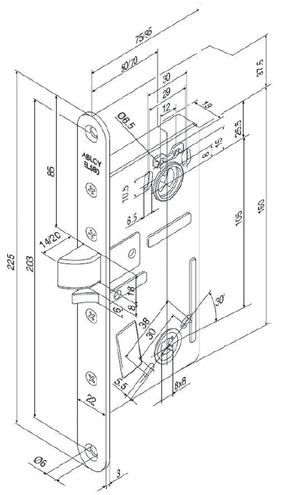 EL580 & EL582 eltryckeslås måttskiss (gammal)