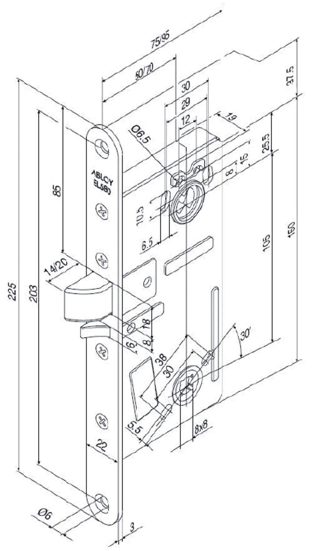 EL580 & EL582 eltryckeslås måttskiss (gammal)