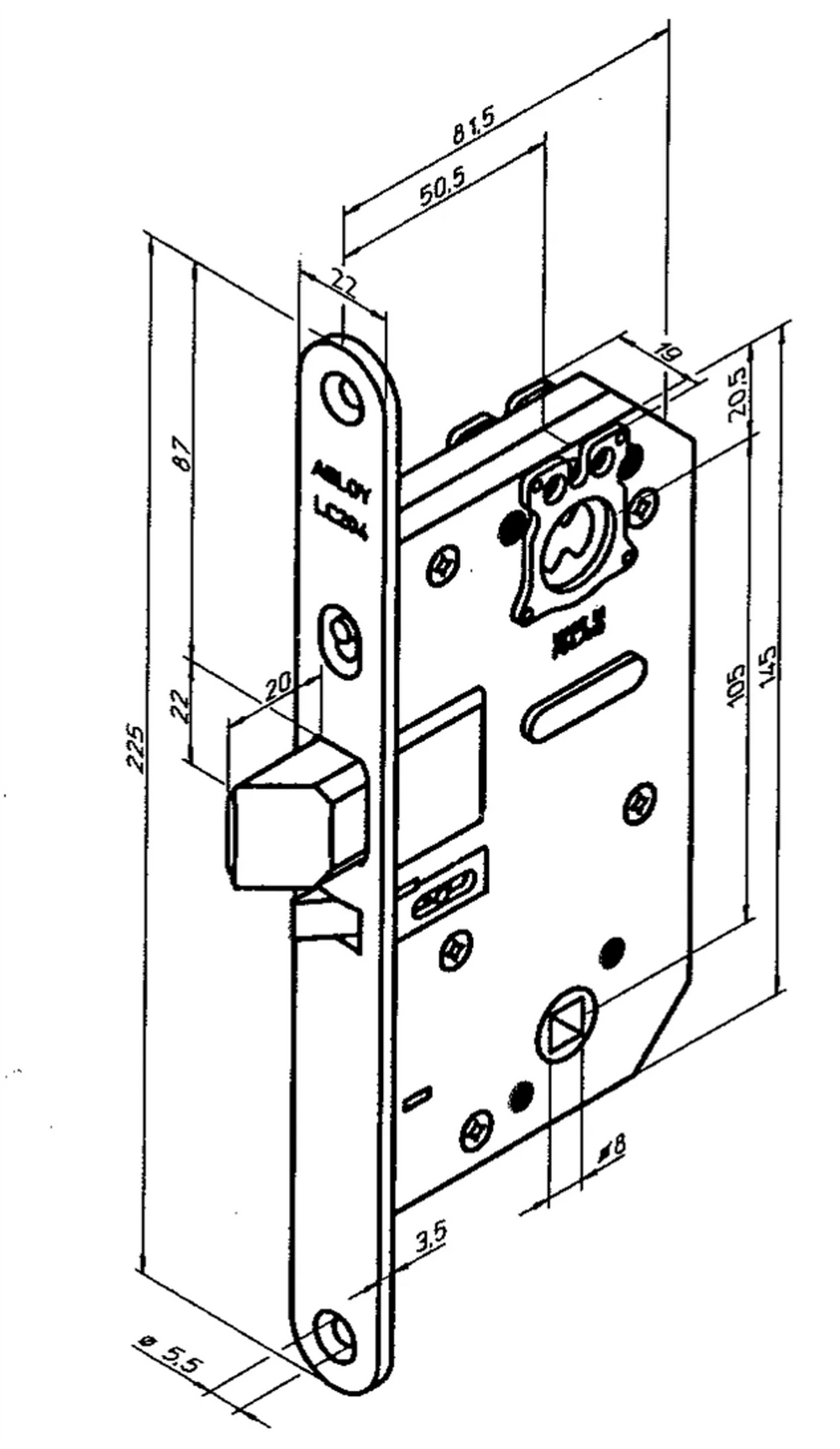 LC204 (4180) modullås måttskiss