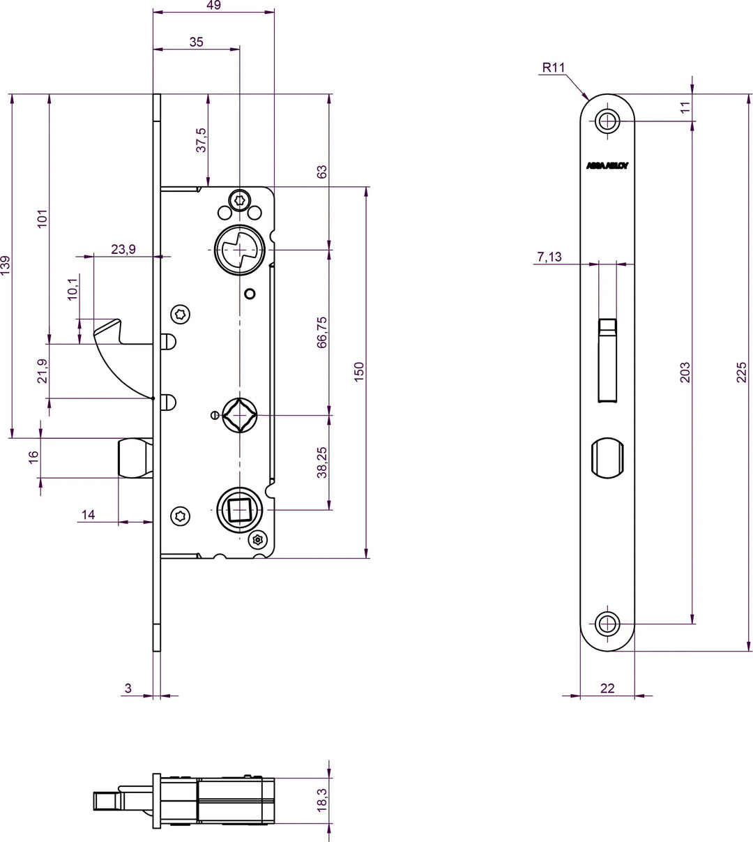 Låshus 710-35 - Måttskiss 1