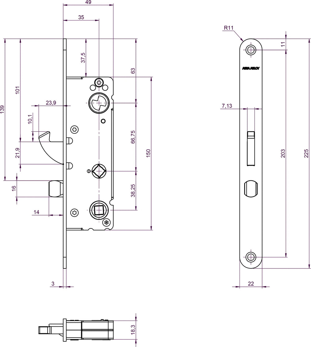 Låshus 710-35 - Måttskiss 1