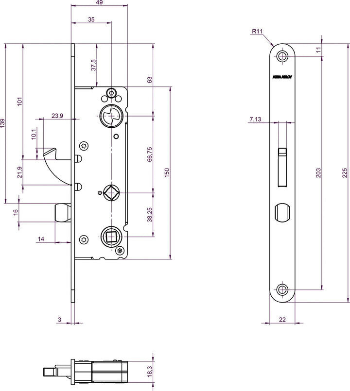 Låshus 710-35 - Måttskiss 1