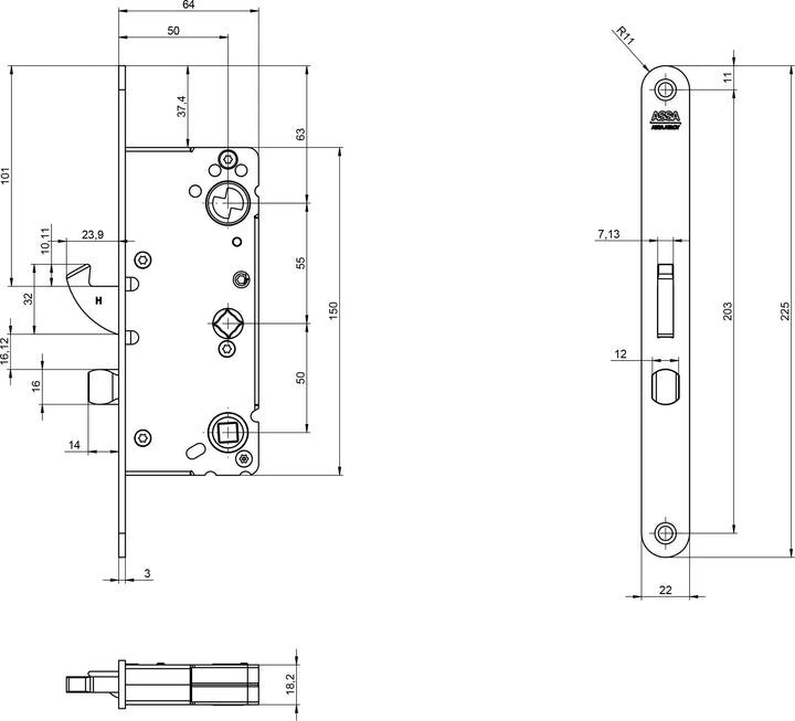 Låshus 710-50 179 - Måttskiss 1
