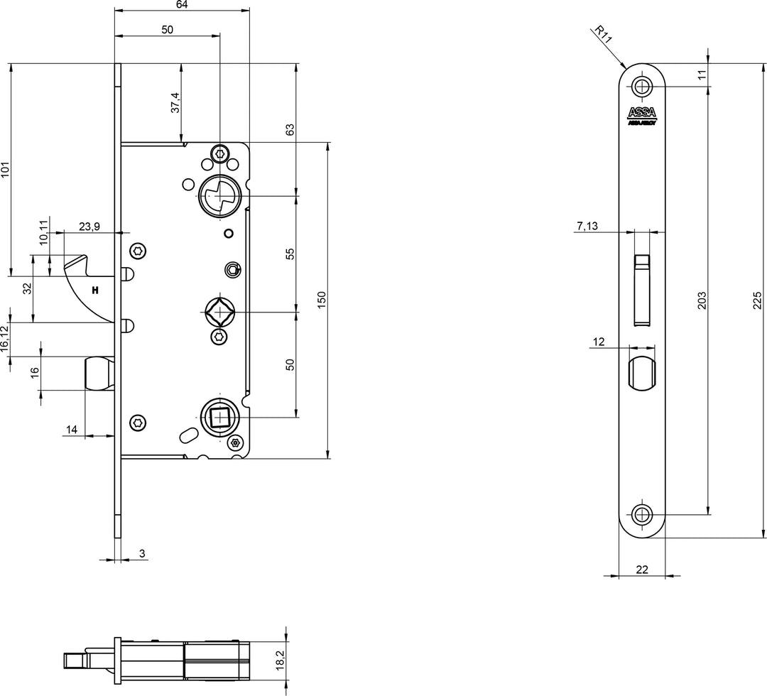 Låshus 710-50 179 - Måttskiss 1