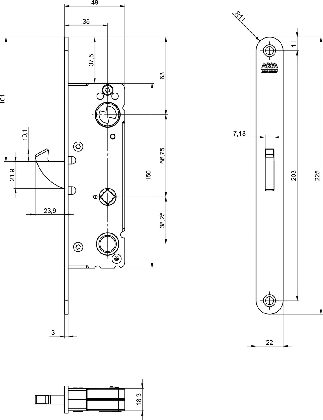 Låshus 711-35 - Måttskiss 1
