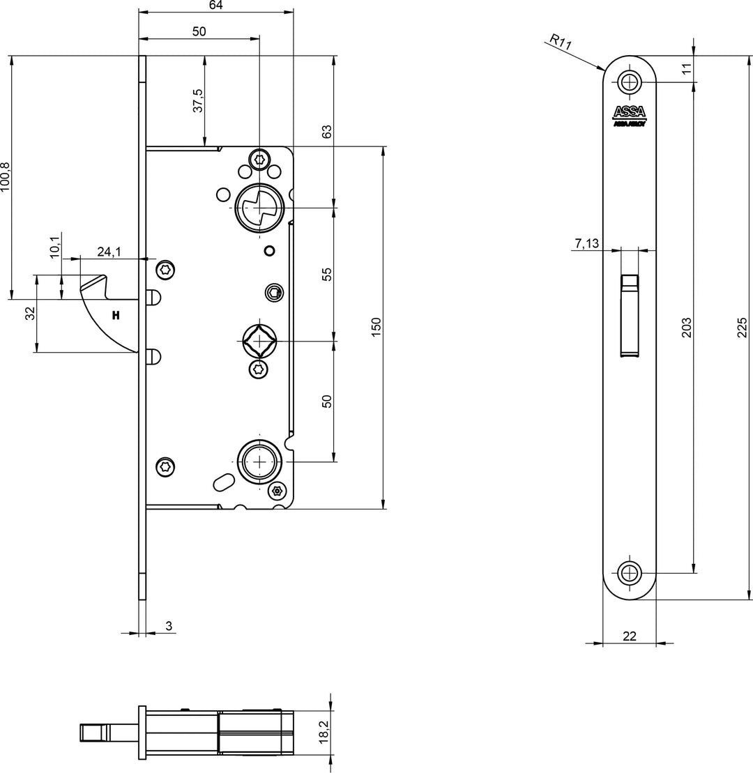 Låshus 711-50 179 - Måttskiss 1