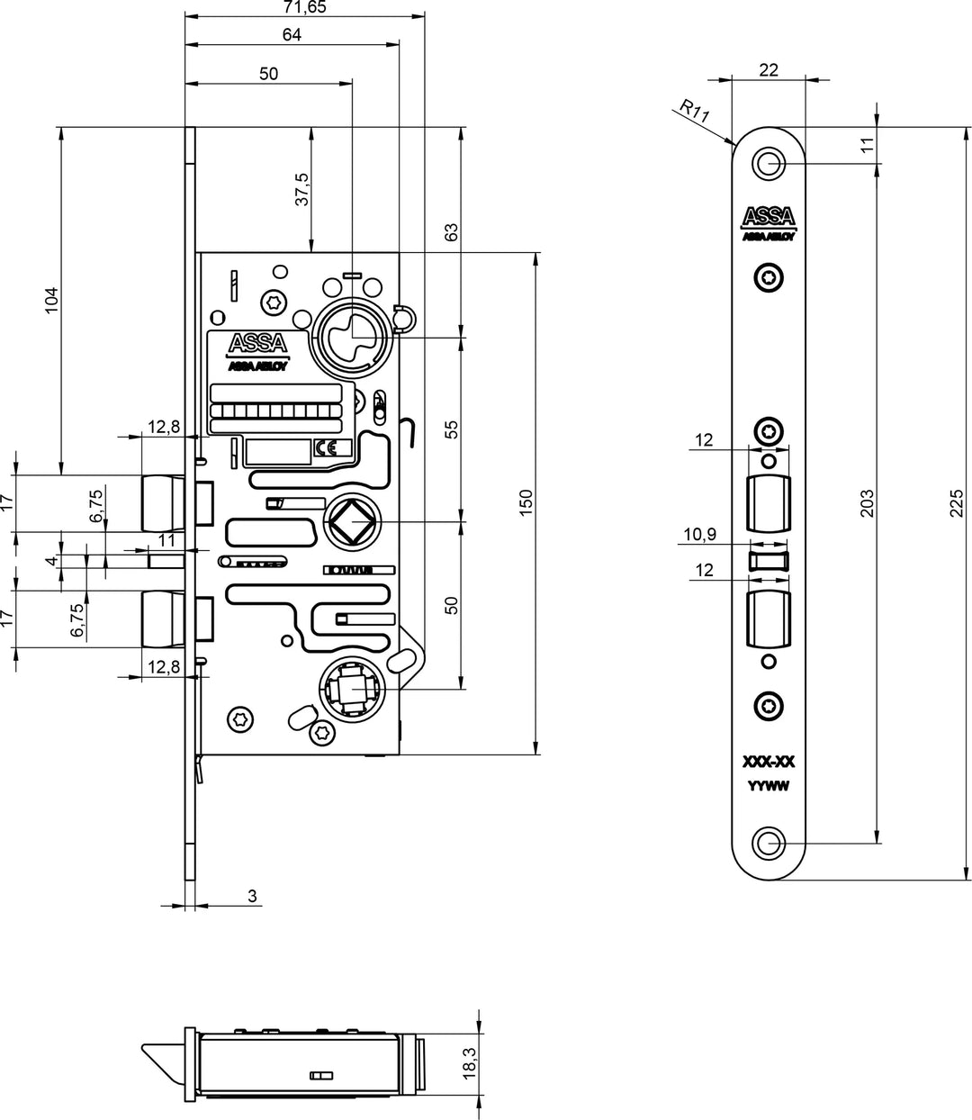 Låshus 722-50 179 - Måttskiss 1