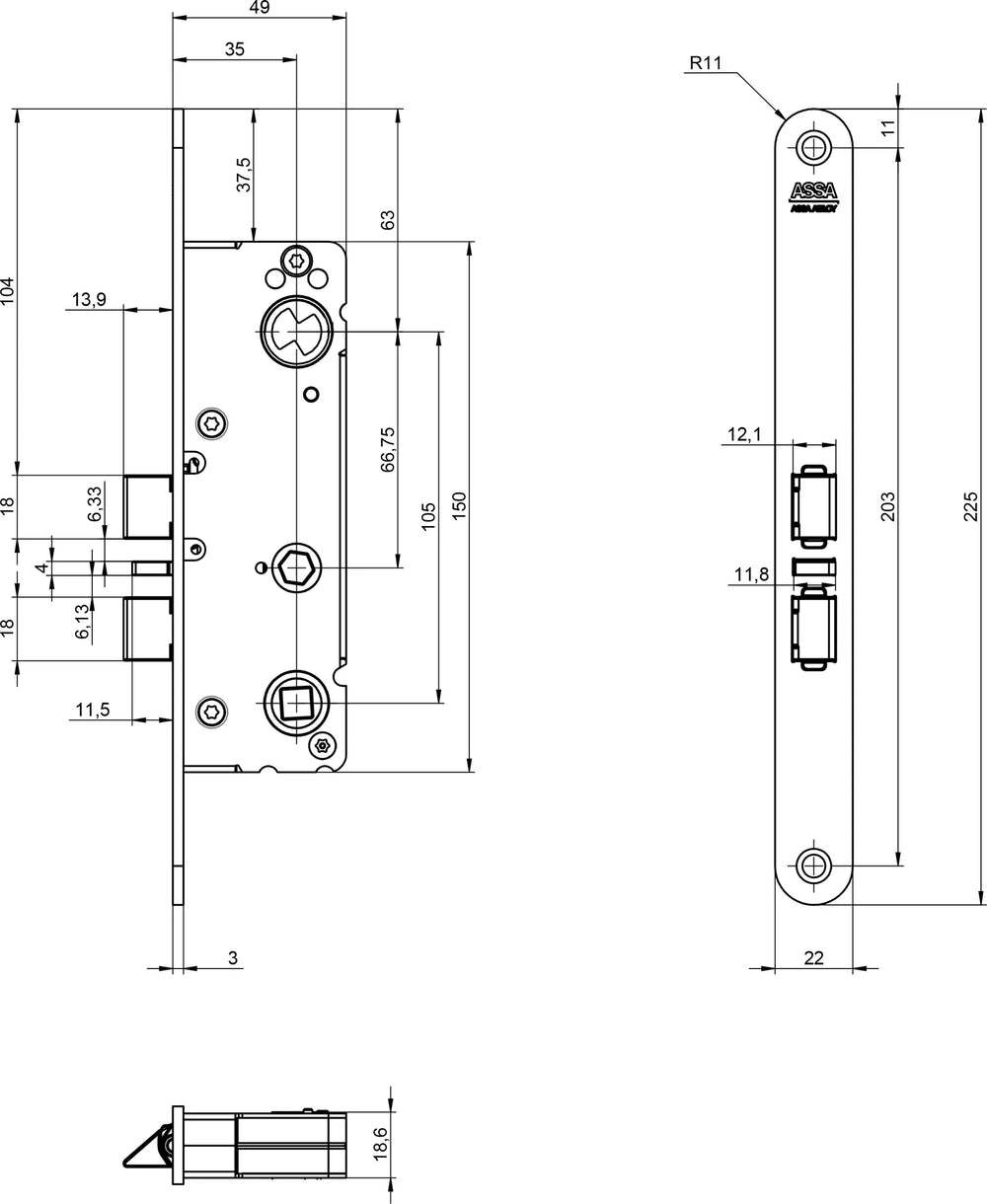 Låshus 762-35 1125 - Måttskiss