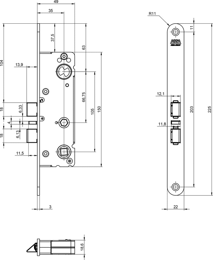 Låshus 762-35 1125 - Måttskiss