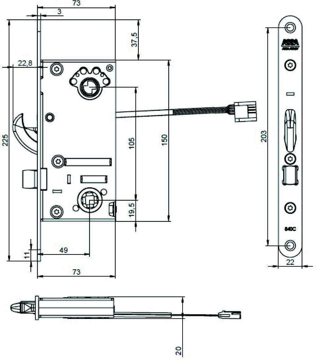 Måttskiss ASSA motorlås 840C-841C