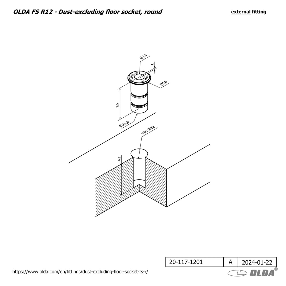 Måttskiss OLDA-FS-R12-external fitting