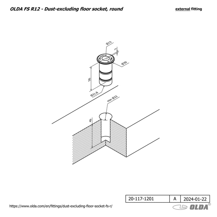 Måttskiss OLDA-FS-R12-external fitting