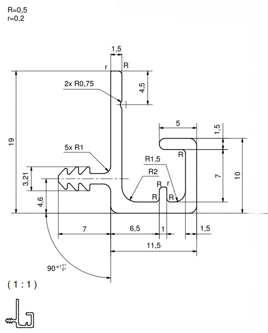 Måttskiss glidskena 4000