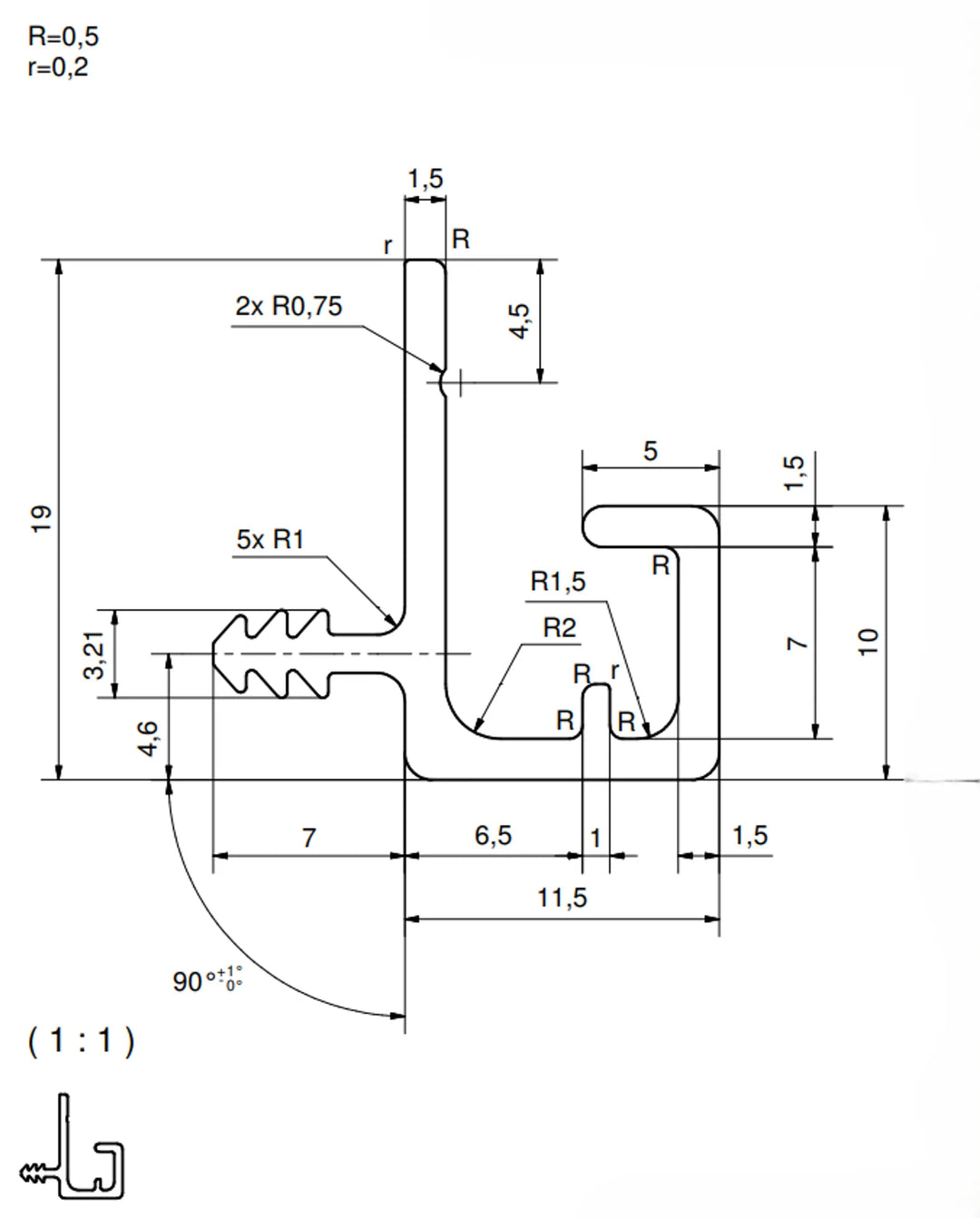Måttskiss glidskena 4000
