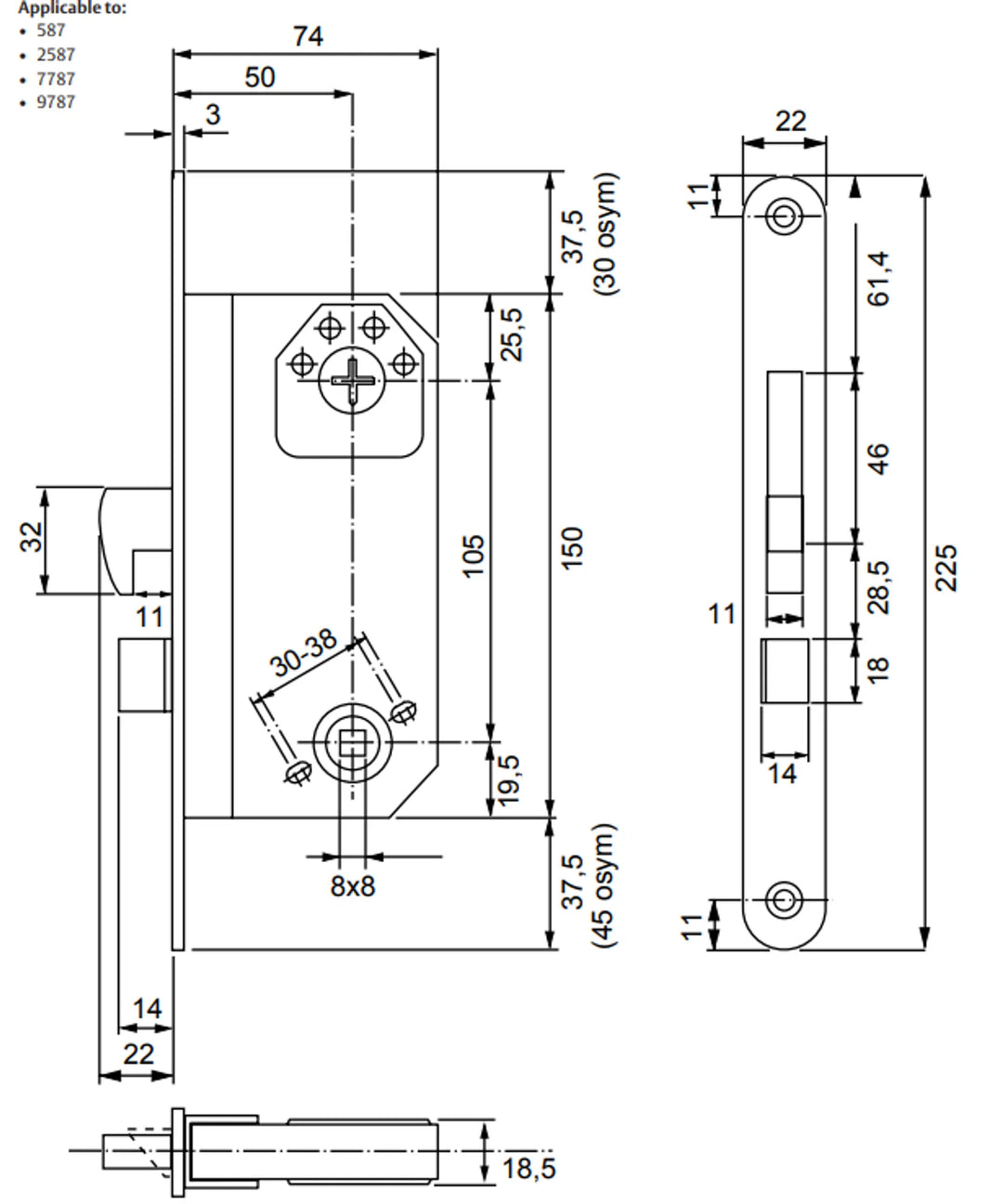 Måttskiss hakregellås
