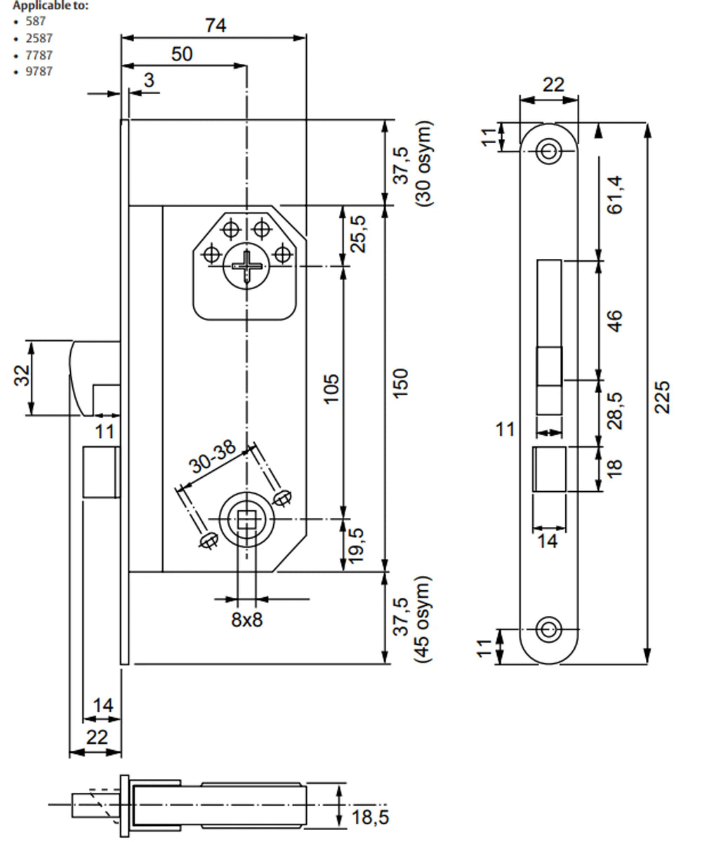 Måttskiss hakregellås