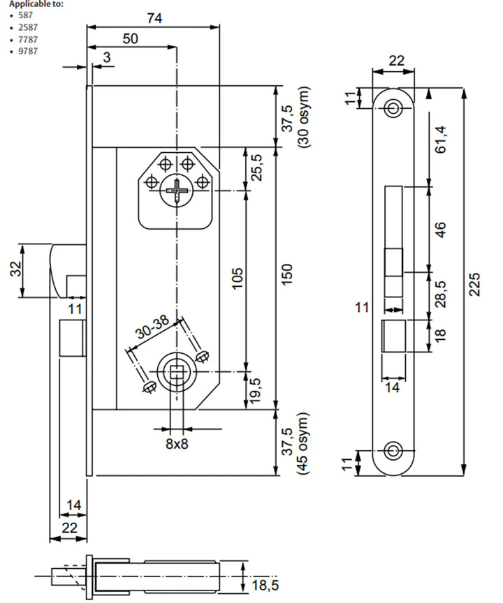 Måttskiss hakregellås