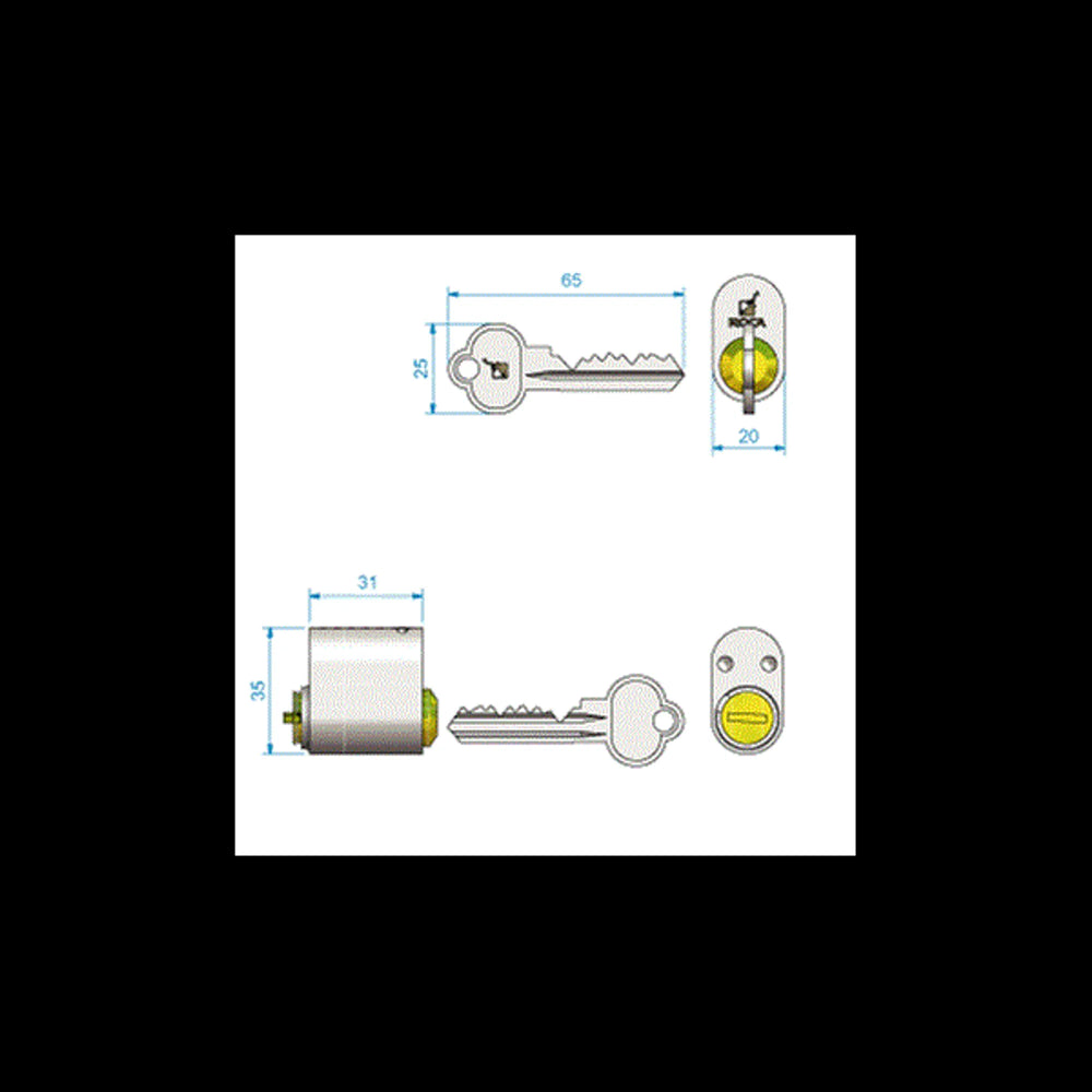Måttskiss låscylinder OC-1700