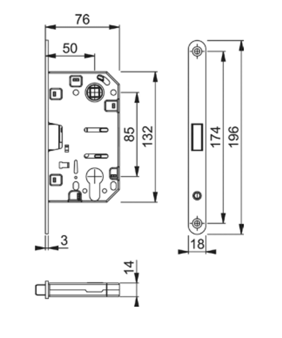 Måttskiss magnetlås AR3310