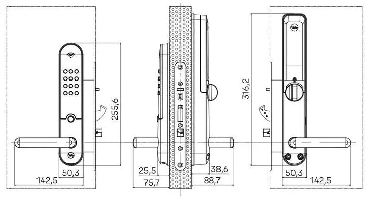 Yale Doorman L3S måttskiss